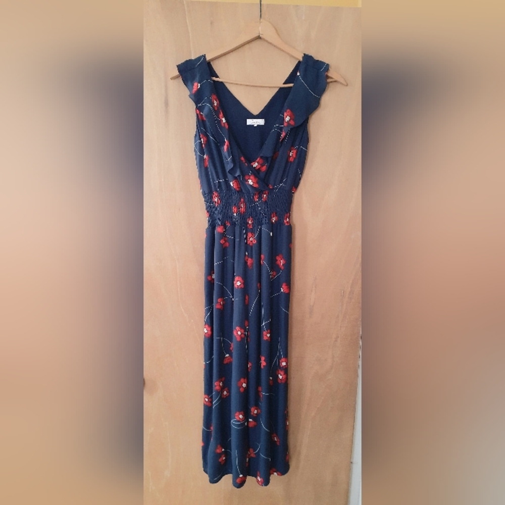 Parker Navy and Red Floral Silk Blend Jumpsuit Size 2